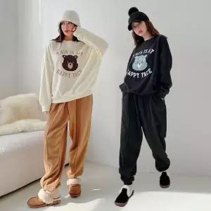 여성 양기모 후리스 곰돌이 맨투맨 조거팬츠 트레이닝 세트 -WPST0168- 겨울