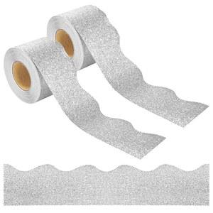 131피트 실버 글리터 게시판, 스캘럽 반짝이는 장식용 테두리 트리밍 교실 홈 오피스 칠판 책상용 자가 접착 스티커