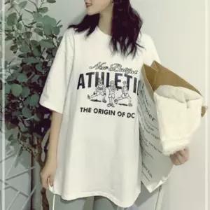 반팔티 베이직 여성 반팔티셔츠 빈티지 오버핏 캐주얼 프린팅 UWE6E3D020