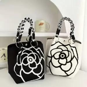 겨울 링 체인 미니 니트 가방 하운드투스 니트백 에코 숄더 토트백