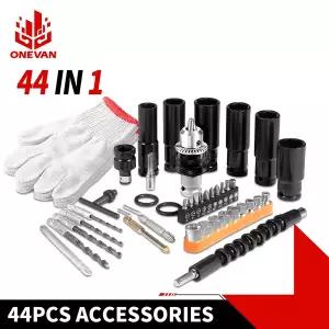 전동라쳇 충전식 임팩 드릴 ONEVAN 44Pcs 세트 전기 임팩트 렌치 소켓 어댑터 척 드라이브 콜레트 변환기