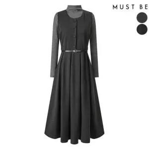 [머스트비] 여성 이너세트 벨티드 라운드 원피스