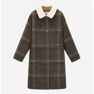 [롯데백화점]써스데이 아일랜드 털 카라 탈부착 체크 롱 코트 T258MCT237W