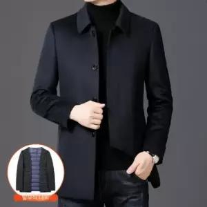 GLINE 남사친 하프 모직 겨울 캐주얼 코트 심플 옷 캐시미어 터틀넥 구스다운 고급 보온 JEN4