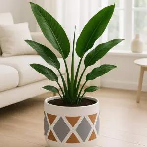 모던레시피 프리미엄 핸드페인팅 패턴 원형 시멘트 화분 20x20cm분배 인테리어 정원 원예 베란다 꽃화분 식