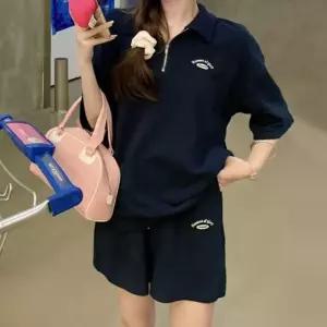 여성 여름트레이닝 여름 네이비 세트 트레이닝복 상하 반바지 반팔