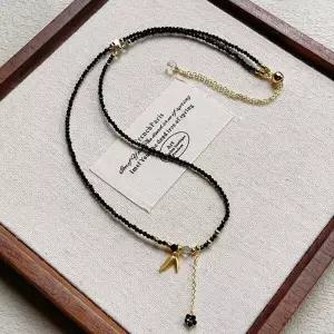 /다잇템 여자 검정 인조수정 스피넬 목걸이