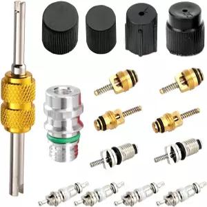 지지야 16 PCS 에어컨 밸브 코어 키트 R12 R134a 씰 커버 A A/C 냉동 시스템 수리 액세서리 AC 충전 포트