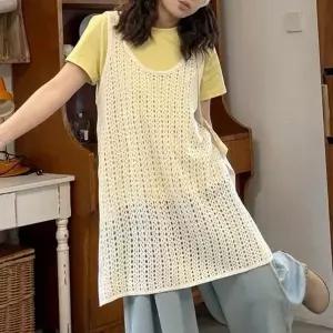 [셀러에이드]여름 롱 조끼 뷔스티에 펀칭 트임 그물 메쉬 코디