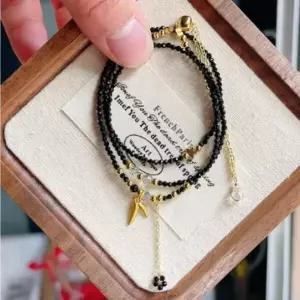 /신상오픈런 여성용 블랙 스피넬 인조 레이어드 네크리스