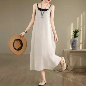 린넨 백 셔링 뷔스티에 원피스 여름 치마 면혼방 빅사 (WFIFBWR)