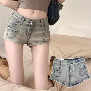 [하프클럽/]여성 하이웨스트 슬림 구제 워싱 연청 핫팬츠 반바지