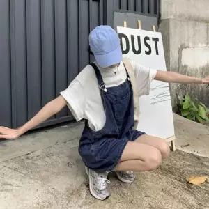 [하프클럽/]여자 진청 꾸안꾸 캐주얼 여행룩 코디 데님 점프수트