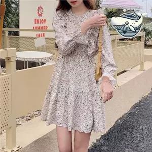 [하프클럽/]프릴 소 미니 드레스 허리 스트링 패턴