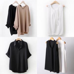 여름 옷 빅사이즈 반팔 민소매 블라우스 셔링 쉬폰 나시 셔츠 중년 엄마 미시 오버핏