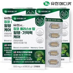 [유한메디카] 징코 플러스 엔 탑 혈행 기억력 케어 60정x3개(6개월분)