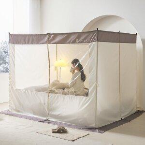 [알뜨리]클래식 사각 난방텐트 더블 세트(스텐봉포함) 캐노피 외풍차단 바람막이 침대 실내 난방 텐트