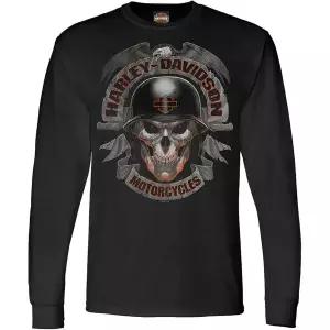 할리 데이비슨 바이커 스컬 긴팔 크루넥 티셔츠 블랙