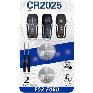 포드(2013-2018) CR2025용 키 포브 교체 배터리(2팩) - 포드 익스플로러 퓨전 엣지 F-150 F250 F350 450 550 머스탱 및 링컨 MKX MKZ MKC 스마트 리모컨 FOBS용