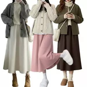 롱스커트 플레어 겨울치마 여성 출근룩 기모 롱치마 밴딩 정장치마 코듀로이