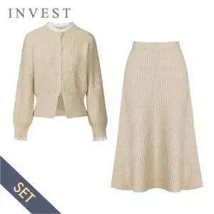 [인베스트]진주 레이스 골지 가디건+스커트 세트_INI5W1KC4841