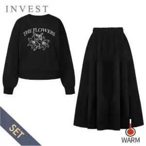 [인베스트] [기모]레터링 맨투맨 티셔츠+롱 스커트 세트_IN5W1TS6541