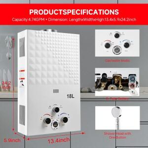 DIVEDEER 16L/18L/20L 가정용 욕실용 가스 온수기 배터리 구동  환기 액체 프로판 균형 잡힌