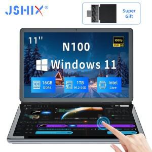 JSHIX 11인치 인텔 N100 듀얼 스크린 터치 노트북 16GB 램 512GB/1TB SSD 윈도우 11 오피스 스터디 디자인