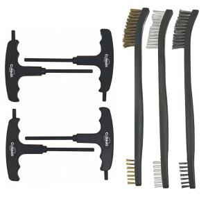 Cotkkstt 스케이트 도구 및 와이어 브러시 세트 7개, 롤러 스케이트보드 용 4mm 키, 녹, 베어링 소형 금속 부품 청소용 이중 끝 스테인리스 스틸 황동 나일론 3개