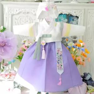 [보리보리/도담도담]어깨 삼색동 보라 여아한복 아동 유아 아기 전통 백일 돌 추석 초등 주니어