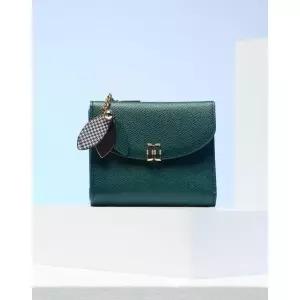 [롯데백화점]닥스 액세서리 [선물포장][MISTY FLOWER]그린 가죽 체크 플라워 장식 반지갑 DCWA3F307