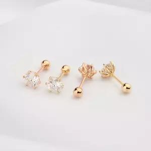 14k 5부 5mm 엑설런트 모이사나이트 다이아몬드 육발 피어싱 귀걸이