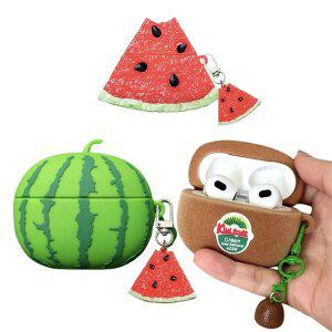 [유니커블]에어팟케이스 귀여운 키위 수박 과일 캐릭터 이어폰 충전 실리콘 커버 파우치 키링 1 2 3 4 프로