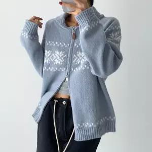 [유야]여성 노르딕 눈꽃 배색 집업 니트 가디건 -FVC0189- 가을 겨울