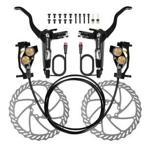 4 피스톤 E-Bike 전기 유압 디스크 브레이크 세트, 610NM 건식 제동력, 산악 자전거, 로드 바이크용 180mm 로터가 장착된 알루미늄 합금 레버