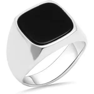 925 스털링 실버 남성용 오닉스 스톤 시그넷 반지, 블랙 솔리드 새끼손가락 엄지 반지 밴드,