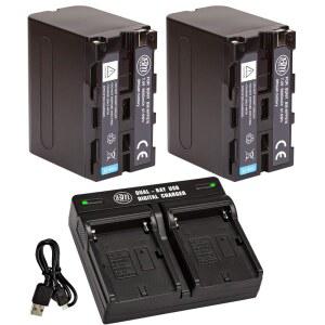소니 PXW-Z150, Z190, Z280, NEX-EA50M, FDR-AX14K, HDR-AX2000, FX1000, HVR-HD1000, Z7U, HXR-NX5U, MC2000U, MC2500, HXR-NX100용 BM 프리미엄 2 NP-F970 대용량 배터리 및 듀얼 베이 충전기