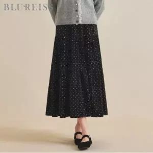 [블루레이스] 밴딩 도트 벨벳 롱 스커트_B5W1SK8221