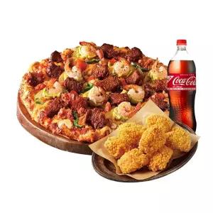 도미노피자 LA 치즈폴레 갈비 스테이크 (L) + 콘 크런치 치킨 + 콜라 1.25L