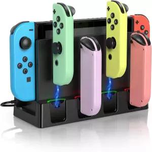 닌텐도 스위치 및 OLED 모델과 호환되는 충전 도크 최대 4개의 컨트롤러를 위한 조이콘 케이블이 있는