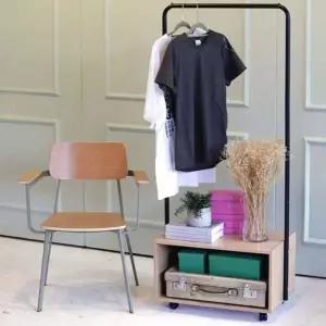 [하프클럽/]이동식옷걸이 스틸행거 가구 이동식 원룸 긴옷걸이 블랙