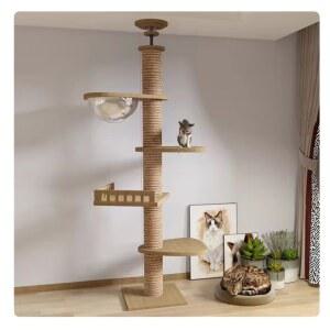 조절 가능한 천장형 캣타워 캣폴 스크래치 대형 원목 5층 해먹