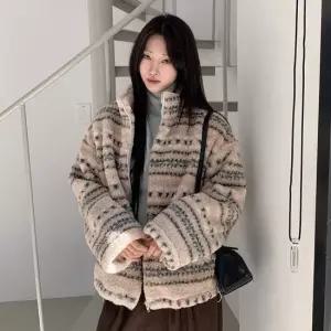 여자 오버핏 스트링 뽀글이 노르딕 플리스 겨울 점퍼