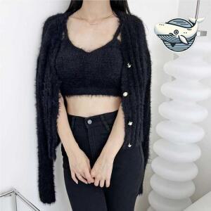 [오노마] ONM 여성용 크롭니트 가디건 세트 패셔너블한 앙고라