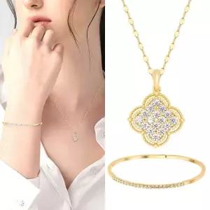 [골드퀸즈] 18K 더블 크로바 트윙클 목걸이 세트