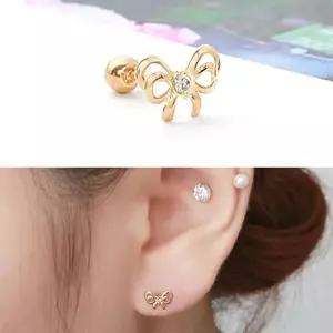 [골드스마일]10K 금 리본 라인 큐빅 골드 피어싱 하트피어싱 스틱피어싱 꽃피어싱