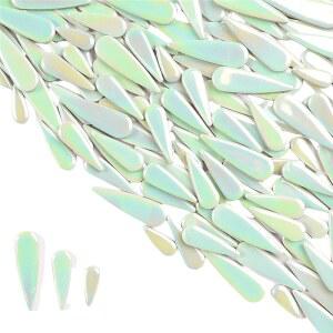 1LB 물방울 꽃잎 DIY 공예용 세라믹 모자이크 타일 사진 액자 화분 어항 꽃병 디딤돌 만들기 이리디센트 그린