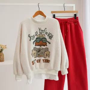 [잇수다] 프글덕 뽀글이 프린팅 레이어드 루즈핏 맨투맨