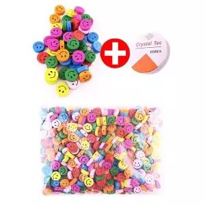 [셀러에이드]컬러풀 장식 비즈 키링 부자재 공예용 나무비즈 미소원형 작은