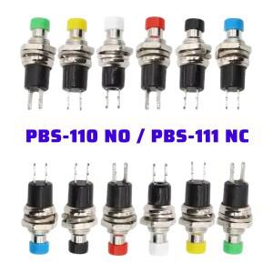 5피스 PBS-110 NO/PBS-111 NC 7MM 2Pin 소형 원형 버튼 스위치 셀프 리셋 ON OFF 미니 소형